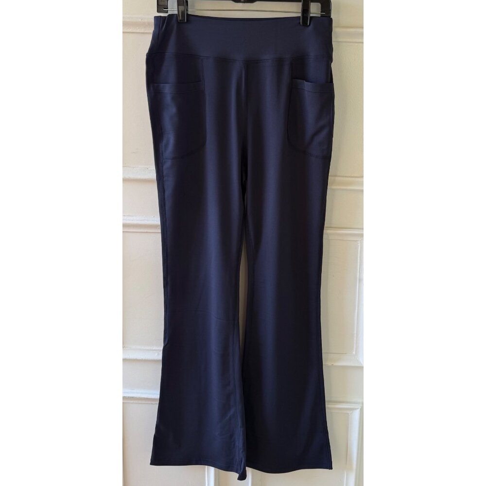Flared Knit Pull On Pants Womens Large Navy Blue with Pockets - Picture 5 of 8